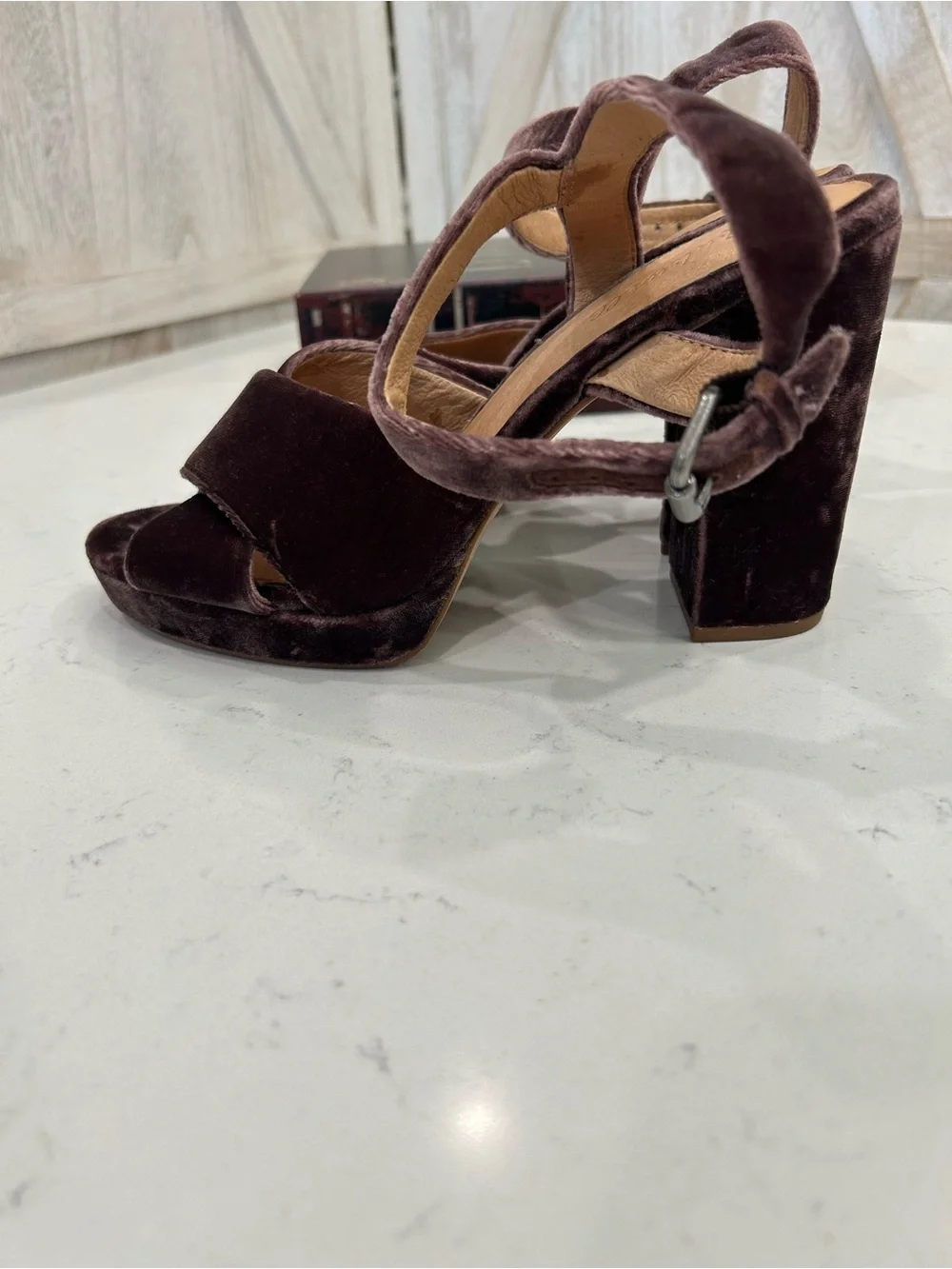 Madewell Deep Plum Velvet Crisscross Platform Sandals